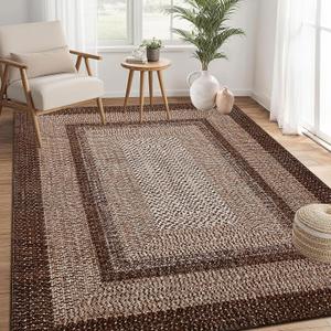 RUGSREAL Boho Accent 5x7 Rectangular Brown Machine Washable Non Slip Low Pile Indoor Area Rug