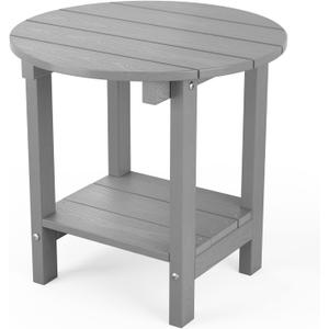MXIMU Round Outdoor Side Table Adirondack Tables 18 Inch Chairside End Tables with Storage Shelf, 2-Tier Plastic Patio Side Table for Balcony Backyard Lawn (Grey, 1 Pack)