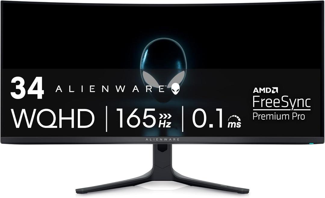 Dell Alienware AW3423DWF Curved QD-OLED Gaming Monitor - 34-inch Quantum Dot OLED 0.1Ms 165Hz 21:9 Curved Display, 99.3% DCI-P3 Color Gamut, VESA DisplayHDR True Black 400, AMD FreeSync Premium Pro - Black