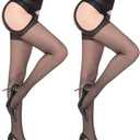 MANZI Suspender Pantyhose for Women 30D Sheer Garter Belt Tights Thigh High Stockings, Size M/L