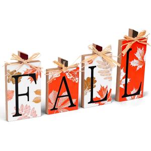 Zenymb 4 Pcs Fall Decorations for Home, Rustic Farmhouse FALL Signs Centerpieces, Autumn Decor Block Set for Thanksgiving Harvest Tiered Tray, Mantel & Table Decor