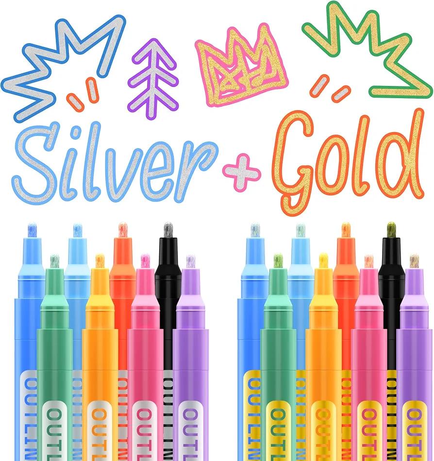 ARTISTRO Outline Markers - 16 Metallic Outline Pens, 5 Cards - Perfect for Doodling, Drawing and Calligraphy