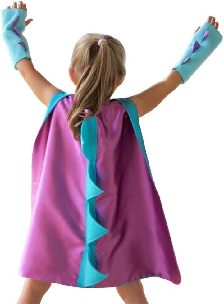Dinosaur Dragon Cape and Gauntlets Halloween Costume Boy Girl Toddler Dress Up Clothes 2-6 Years Old Color Green (Purple)