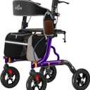Aojin Rollator Walker for Seniors with Seat, Lightweight & Foldable, 8" All-Terrain Wheels, 18" Big Seat, 6-Level Adjustable Height Rolling Walker, 350 lb Capacity, Purple