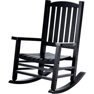 Wooden Rocking Chair Outdoor Oversized Porch Rocker Chair,Patio Wooden Rocker with High Back and Armrest,All Weather Rocker Slatted for Backyard,Garden,400 lbs Support,Black (1 pack)