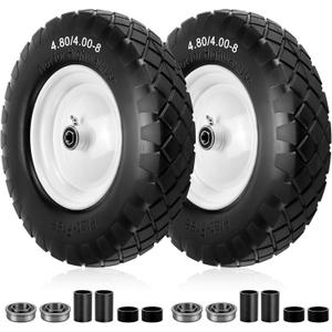 4.80/4.00-8 Flat Free Tire and Wheel- 16" Flat-Free Solid Wheelbarrow Tires with 5/8" & 3/4" Bearings, 3"-7" Centered Hub by Cenipar Universal Fit for Wheelbarrow, Hand Truck, Garden Trailer, Trolley