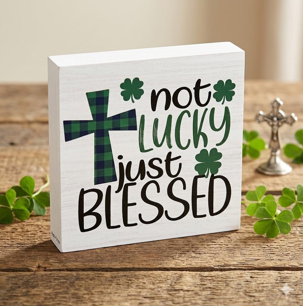 St Patricks Day Shamrock Desk Decor Irish Blessing St Patricks Day Decorations Shamrock Green Tiered Trays Decor for Home Farmhouse Kitchen Bedroom Office 5 X 5 Inch