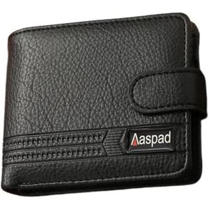 Aaspad Leather Wallet for Men's Gift Bifold Style Fasten with Belt Buckle Button Closure Bank Credit Card Slots Coin/Airtag pockets and 2 transparent Photos and ID Windows(Black)