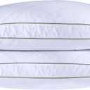 Puredown Natural Goose Down Feather Pillows for Sleeping Oval Gusseted Feather Down Pillow 100% Cotton Pillow Cover with Leaf Quilting King Set of 2