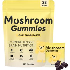 Lions Mane Mushroom Gummies for Adults, Functional Gummies with Reishi, Chaga, Cordyceps, Coriolus | for Energy, Brain Health, Cognitive, Memory & Focus, 28Packs, Individual Packets (EXP: 10/31/27)