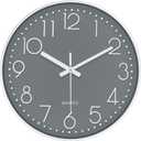 Modern Silent Wall Clock - 12 Inch Wall Clocks Battery Operated Large Number, Non-Ticking Analog Clock with Tempered Glass Quartz Clocks for Living Room Bedroom Office Kitchen, Grey (Gray)