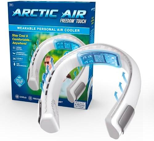 Arctic Air Freedom Touch Personal Neck Fan, 3-Speed Rechargeable Cooling Device, Long-lasting, Lightweight Portable Neck Cooler, Flexible Band & Thermo-Electric Cooling Plate for Hot Weather