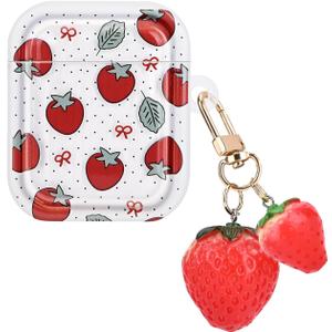 CameCosy Cute Strawberry Case for Airpods 1/2 Cover with Lovely Keychain, Cute Unique Design Women Girls Protective Shockproof Soft TPU Premium Cover for Airpods 2nd Generation