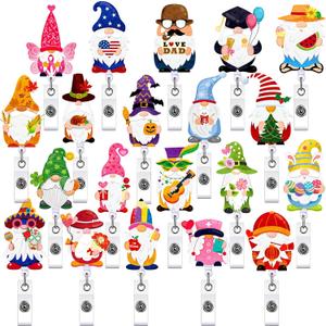 Teling 20 Pcs Holiday Badge Reels Irish Gifts Retractable Seasonal Badge Holder Funny Cute Gnome Felt Nurse Card Name ID Clip for Back to School Teacher Nurse Office Bulk Gifts(Gnome)