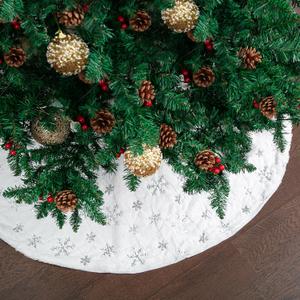 Mr. Pen- Christmas Tree Skirt 24 inches, White Faux Fur Christmas Tree Skirts with Silver Snowflakes