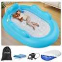 Inflatable Toddler Travel Bed - Blow Up Mattress Oval Toddler Air Mattress with Waterproof Sheet - Portable Kids Air Mattress with 3 Sides Bumpers for Sleeping Camping Traveling(Blue)