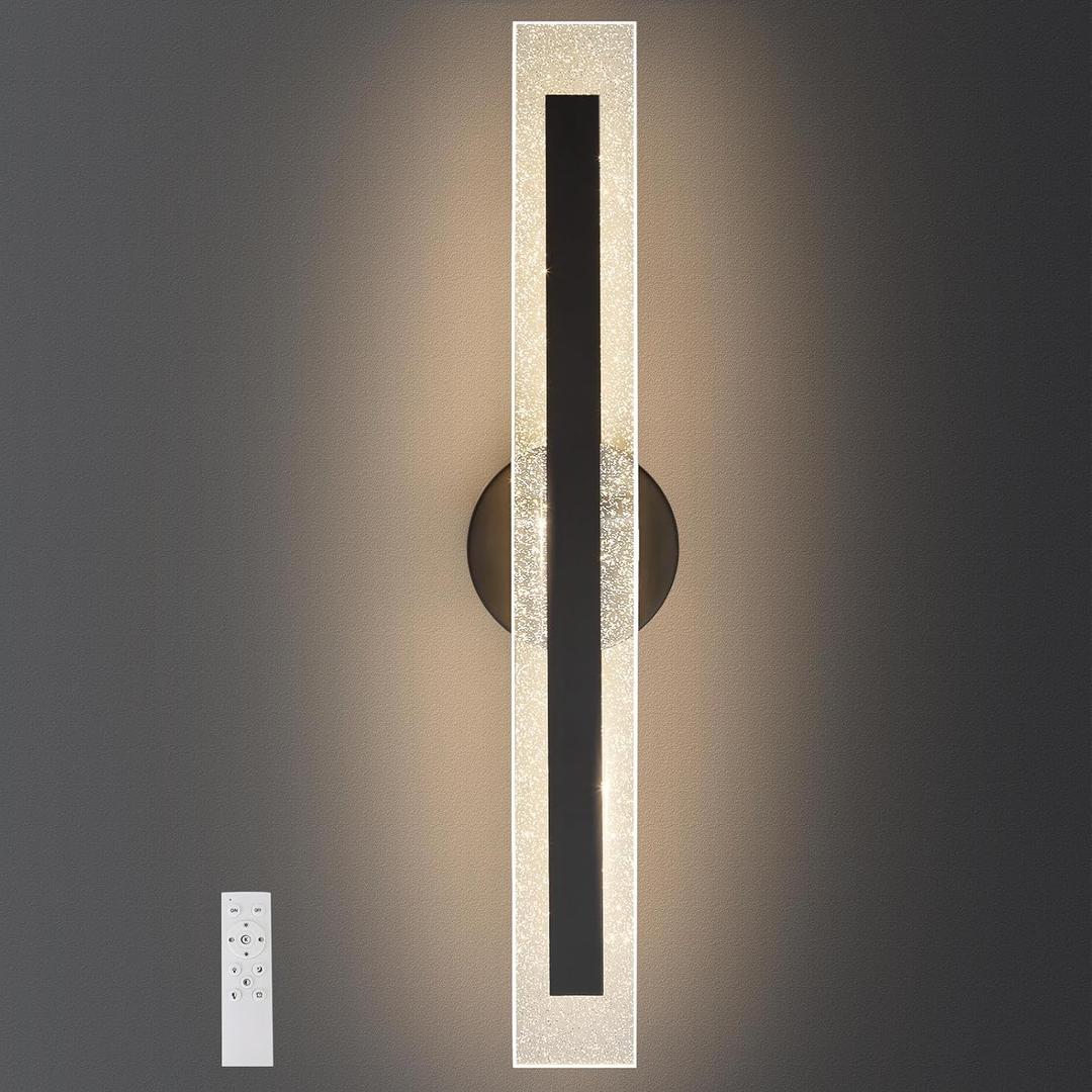 Modern LED Black Wall Scones 22.8In Hardwired Wall Lamps with Remote Control Dimmable 3000-6500K Wall Lighting for Living Room Bedroom Bathroom Stairs Hallway