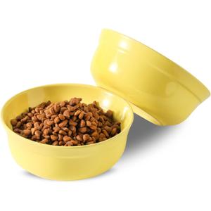 5.3 Inch Yellow Ceramic Small Dog Bowl Sets - Porcelain Wide Mouth Cat Food or Water Bowls, Cute Feeding Bowls for Indoor Small Size Dog, for Wet or Dry Food