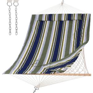 SUNCREAT Hammocks Outdoor Double Hammock with Hardwood Spreader Bar, Cotton Rope Hammock with Polyester Pad, Blue&Aqua