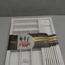 Bamboo-Silverware-Drawer-Organizer-Kitchen, Expandable Utensil Holder Cutlery Tray Flatware Organization Adjustable Wood Tableware Dividers Storage (with Removable Knife Block) (White, Large)