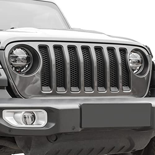 JeCar Front Grill Inserts & Headlight Trim Cover Exterior Accessories Compatible with Jeep Wrangler 2018-2023 JL & Unlimited, Matte Black