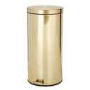 mDesign Tall 30 Liter, Large Round Metal Lidded Step Trash Can, Thin Compact Garbage Bin with Removable Liner Bucket for Bathroom, Kitchen, Craft Room, Office, Garage - Soft Brass