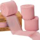 KEOSREE 3 Rolls Blush Pink Handmade Chiffon Ribbon,1.5" x 21Yd Frayed Fringe Silk Ribbons (3 Rolls *7Yd) for Gifts Wrapping, Wedding Invitations, Bridal Bouquets, Decorations