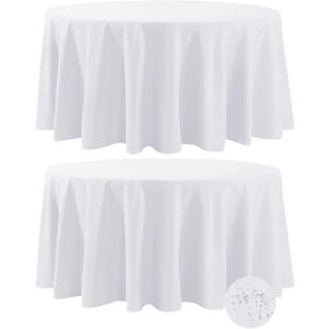Fokitut 2 Pack Waterproof Round Tablecloth, 108 Inch, Stain Resistant and Wrinkle Polyester Table Cloth, Fabric Table Cover for Kitchen Dining, Wedding, Party, Holiday Dinner-White