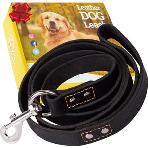 ADITYNA Heavy Duty Leather Dog Leash 6 ft x 1" - Strong, Soft Training Lead for Large & Extra Large Breeds (XL - 6 ft x 1 inch, Black)