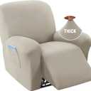 H.VERSAILTEX Fleece Recliner Chair Covers 1-Piece Upgraded Stretch Soft Reclining Couch Covers for 1 Cushion Reclining Sofa Slipcovers Anti Slip Furniture Covers Form Fit Customized, Oatmeal