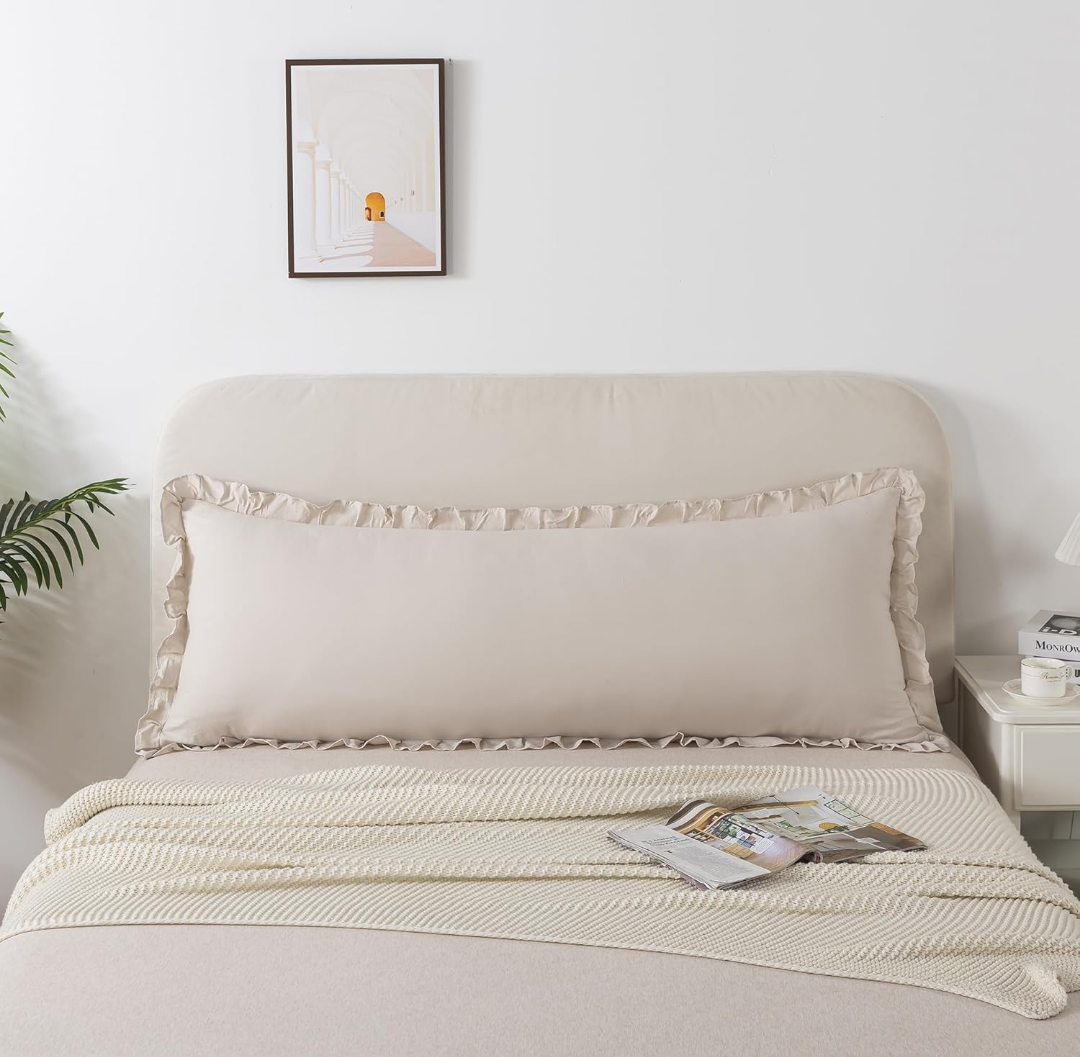 Body Size Pillow Cases Set of 1 - Ruffled Chic Boho Pillowcase 1 Pack, Super Soft and Cozy Pillow Case Covers with Envelop Closure, 20x54 Inches
