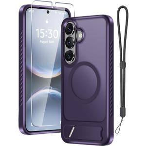 RMOCR for Samsung Galaxy S26 Case with Screen Protector+Lanyard Wrist Strap,Magnetic Translucent Matte Rugged Slim Phone Cover Built in Invisible Kickstand [Fit for MagSafe],2026 Purple
