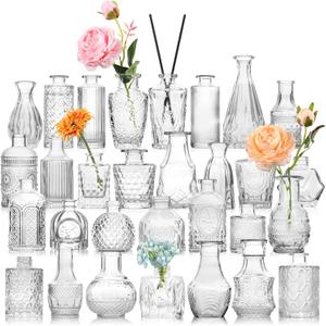 BIGIVACA Glass Bud Vases Set of 30 - Small Clear Flower Vase in Bulk for Wedding Centerpieces, Home Table Decor, Party Decorations
