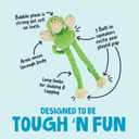 goDog Crazy Tugs Monkeys Squeaky Plush Dog Toy with Chew Guard Technology, Durable Fabric & Squeaker for Active Play, Green, Large