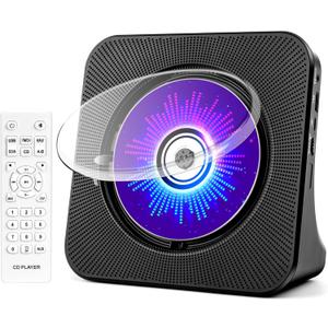 Desktop CD Player with Speakers, ROADOM CD Players for Home, Portable CD Player with Bluetooth Hi-Fi Stereo Sound,Remote Control,Supports CD/Bluetooth/FM Radio/U Disk/AUX/Timer/Repeat,Black