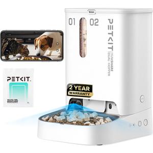 PETKIT Automatic Cat Dog Feeder with Camera, AI-Powered Motion Capturing, 1080P HD Video with Night Vision, 2.4G WiFi Pet Feeder with 2-Way Audio, Dual Hopper Pet Food Dispenser with Desiccant