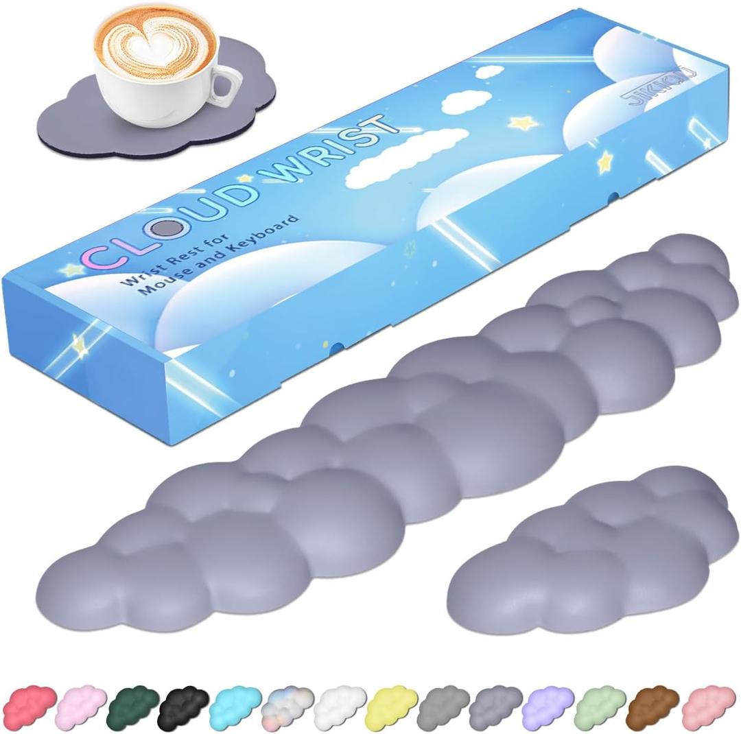 JIKIOU Upgrade Leather Cloud Keyboard Wrist Rest, Cloud Wrist Rest with Non-Slip PU Base, Comfortable Memory Foam Wrist Rest for Computer Laptop Mac Gaming Office and Pain Relief Christmas Wish Gift (09slate Blue)
