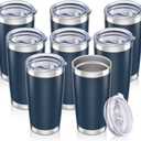 20 oz Tumbler with Lid Stainless Steel Insulated Tumblers Bulk Double Wall Vacuum Cups Powder Coated Travel Mug Keep Drink Cold and Hot, Navy, 8 Pack