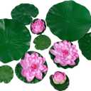 Fake Lily Pads, 10 PCS Artificial Lotus with Water Lily Pad, Realistic Water Floating Foam Lotuses Pads, Pink Artificial Floating Lotus Decor with Pad for Home Outdoor Ponds