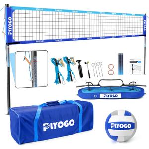 Volleyball Net for Backyard, Professional Portable Outdoor Heavy Duty Volleyball Net Set with Adjustable Aluminum Poles, Anti-Sag Design, Double Tension Adjuster for Beach, Grass |1680D Bag (Blue)