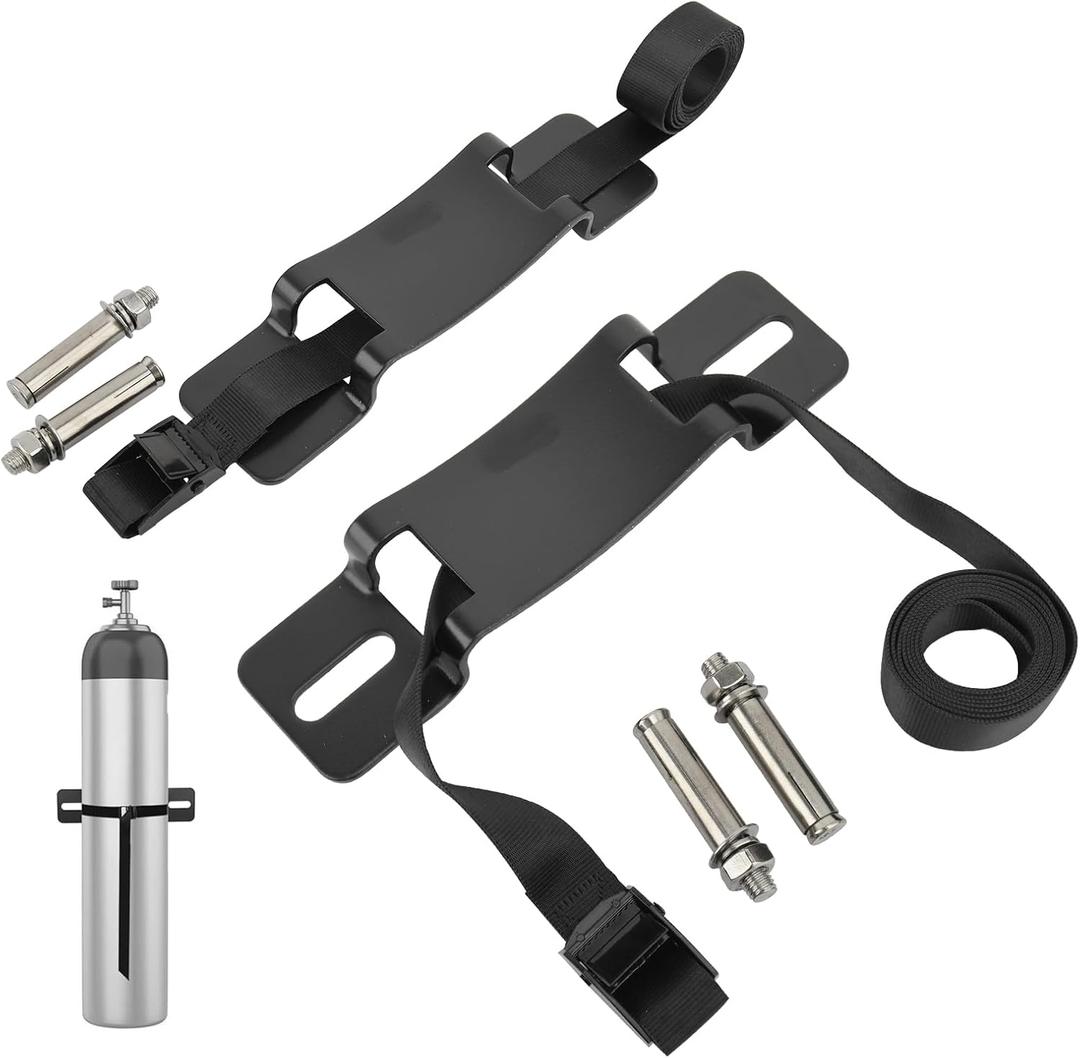 2Pcs Propane Tank Holder,Heavy Duty Metal Cylinder Wall Mounted Bracket Gas Cylinder Holder with 59 Inch Safety Strap & SUS 304 Installation Expansion Screws