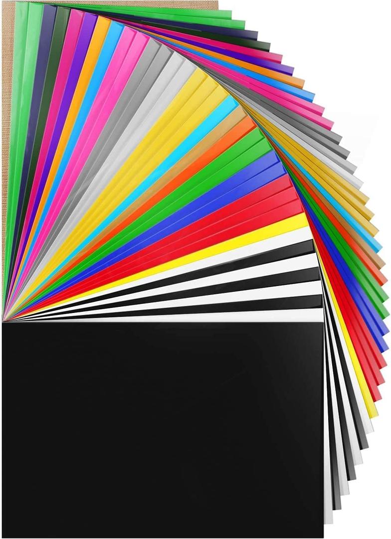 HTV Heat Transfer Vinyl Bundle 37Pack 12" x 10" Vinyl Sheets,Iron On Vinyl for Cricut & Heat Press Machine,More Than 20 Assorted Colors for DIY Fabrics T-Shirts