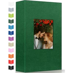 Photo Album 4x6 with 300 Pockets,Slip-in Picture Albums,Linen Cover Memory Book with Front Window,White Page Vertical Photo Book for Wedding,Family,Anniversare,Baby,Vacation (Dark green)