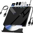 Wbacon 7 in 1 External CD/DVD Drive for Laptop, Portable DVD Player for Laptop with SD/TF Port, External DVD Drive with USB 3.0/Type C, CD Drive USB for PC Windows Linux