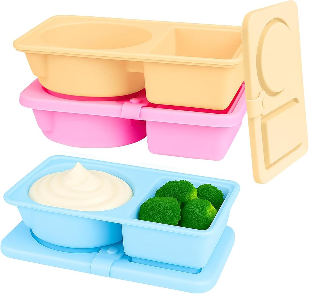 3 Pack Reusable Silicone Snack Containers with Lids, Double Compartment Snackle Box Containers, Small Snackle Box For Travel, Picnics, or Office Meals