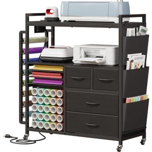 VENNQD Large Craft Organizer and Storage Rolling Cart Compatible with Cricut Machine with Fabric Drawers Vinyl Roll Holder Accessories for Home Craft Workstation Room (Black)