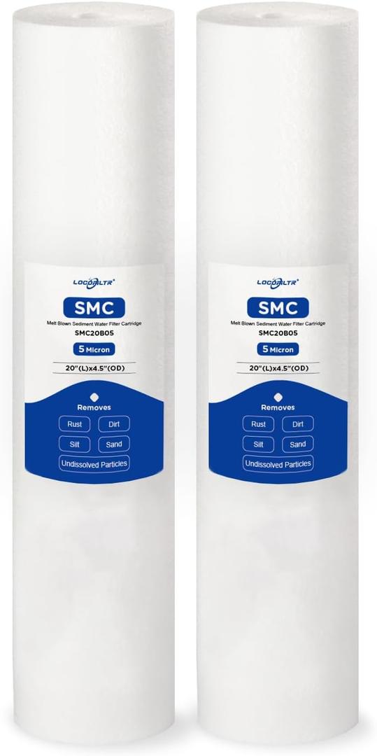 Whole House 5 Micron 20" x 4.5" Spun Polypropylene Sediment Water Filter Cartridge Replacement for DGD-5005-20, FP25B, 155358-43, SDC-45-2005, P5-20BB, FPMB-BB5-20, SP-DD-5005-20BB (Pack of 2)