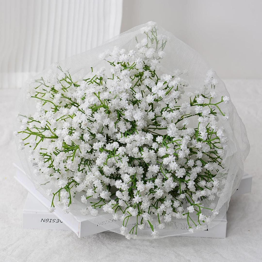 Ziwon Artificial Baby's Breath Flowers - Realistic White Faux Flowers for Bouquets and Decoration