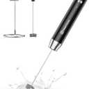 Maestri House Rechargeable Milk Frother with Stand, LunaFro Handheld Electric Foam Maker Waterproof Detachable Stainless Steel Whisk Drink Mixer Foamer for Lattes, Cappuccino (Black)