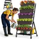 5-Tier Vertical Garden Bed Planter Boxes with Wheels, Drainage System & Storage Space, Mobile Vertical Garden Planter with 5 S-Hooks for Plants Vegetables Flowers Herbs in Garden Patio Yard